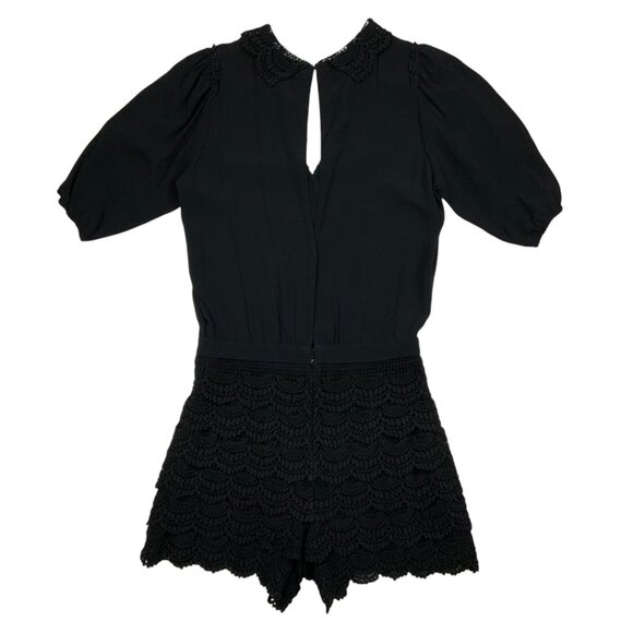 Maje Playsuit Romper 38 US/M Noir Black Lace Tiered Low Cut Back Short Sleeve - Picture 11 of 12